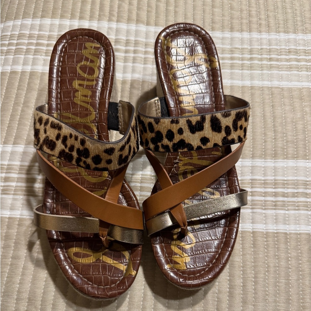 Leopard Print Brown and Gold Women's Sandals